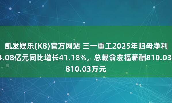 凯发娱乐(K8)官方网站 三一重工2025年归母净利润84.08亿元同比增长41.18%，总裁俞宏福薪酬810.03万元