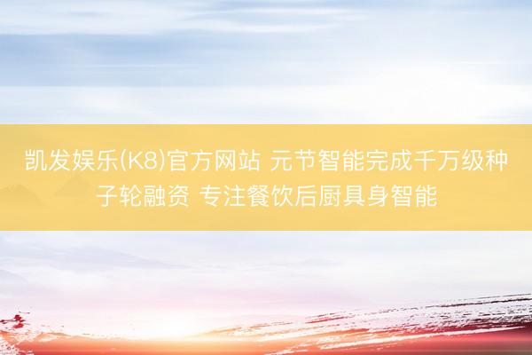 凯发娱乐(K8)官方网站 元节智能完成千万级种子轮融资 专注餐饮后厨具身智能