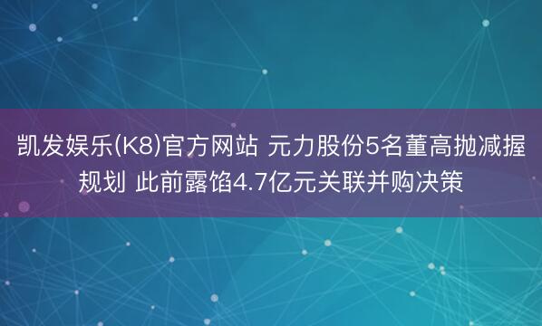凯发娱乐(K8)官方网站 元力股份5名董高抛减握规划 此前露馅4.7亿元关联并购决策