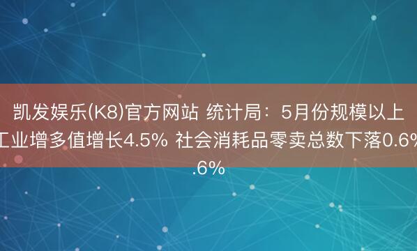 凯发娱乐(K8)官方网站 统计局：5月份规模以上工业增多值增长4.5% 社会消耗品零卖总数下落0.6%